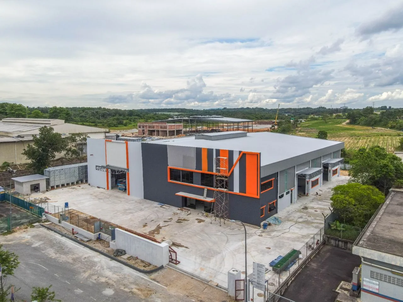 Aerial view of the detached factory warehouse in Desa Cemerlang