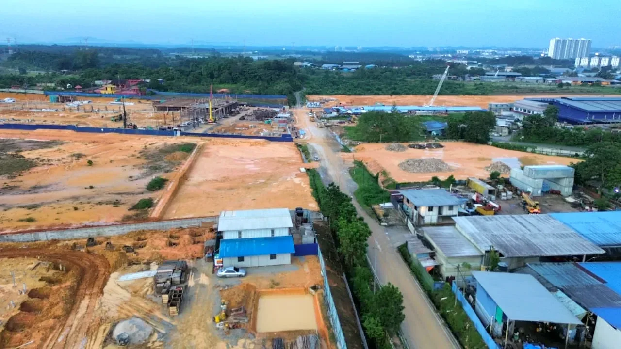 Aerial view of industrial land and surrounding development in Impian Emas, Skudai