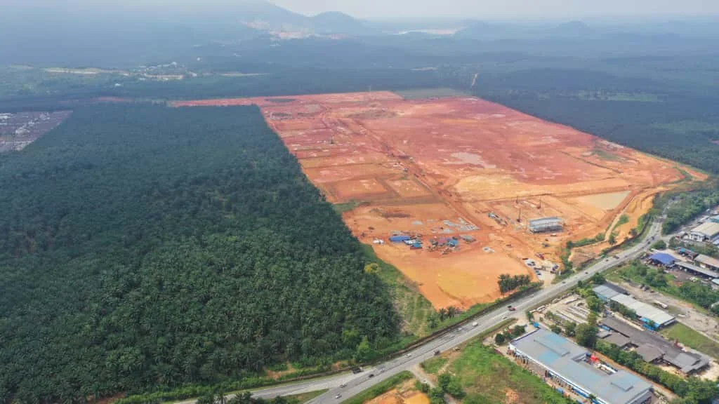 Wide aerial view of the industrial land in Kulai, Johor